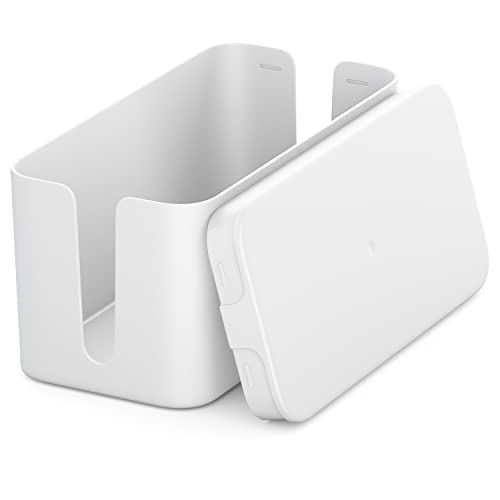 deleyCON Caja Organizadora de Cables 23,5cm x 11,5cm x 11,5cm Plástico Robusto 2 Guías de Cables Protección y Seguridad Blanco