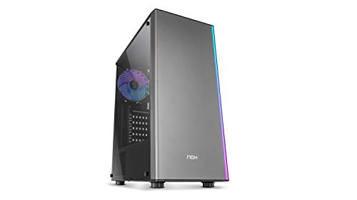 Nox Infinity Omega -NXINFTYOMEGA- Semitorre ARGB ATX - Micro ATX-ITX, ventilador ARGB 120mm incluido, USB 2.0 - 3.0 - Audio hub, espacio para hasta 4 ventiladores, panel lateral acrílico, color gris