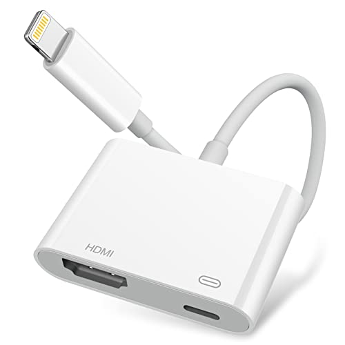 Apple Lightning to HDMI Digital AV Adapter, Video y Audio Sync Converter AV Adaptador AV Puerto de Carga para iPhone/iPad 1080p HDMI Converter para TV/proyector/Monitor HD, admite Todos los iOS iOS