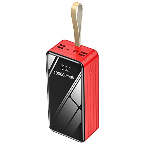 Paquete De Batería Externa De Gran Capacidad 100,000 Mah Power Bank Cargador De Batería Portátil [4 Salidas Y 3 Entradas] Cargador De Teléfono Celular Batería Compatible con iPhone, Android,Rojo