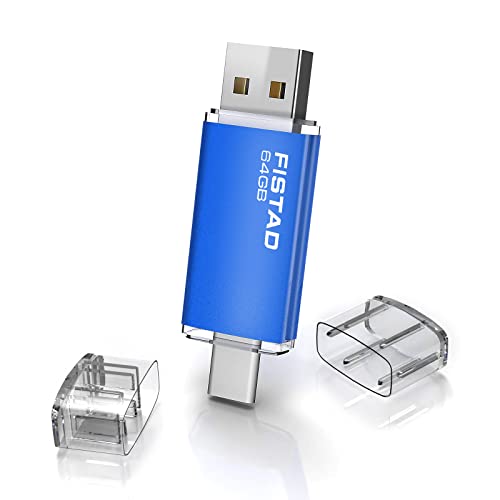 Memoria USB 64GB, 2 en 1 OTG Flash Drive USB 2.0 64GB Pen Drive Tipo C Memory Stick para PC, Laptop Almacenamiento de Datos (Azul)