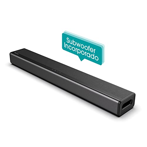 Hisense HS214 Barra de sonido de 2.1 canales, Con Subwoofer integrado, 108 W, Diseño Compacto todo en uno con Bluetooth, DolbyTV, HDMI ARC/Optical/AUX/ Audio, Roku USB, 3 modos EQ, Multicolor