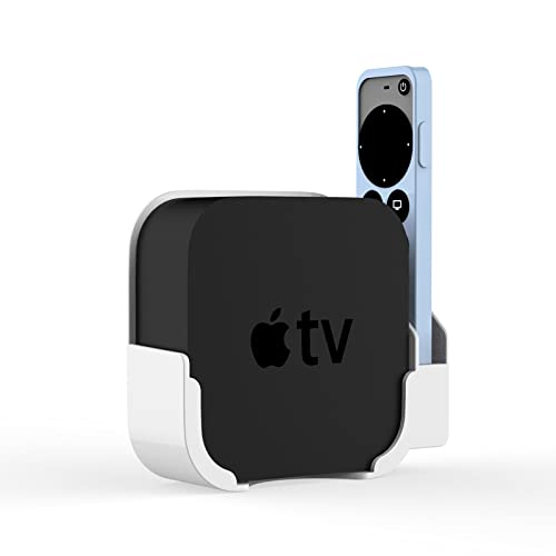 Soporte de pared para Apple TV 4K, compatible con Apple TV 6ª generación y TV HD Set-Top Box, soporte portátil de almacenamiento de control remoto (blanco)