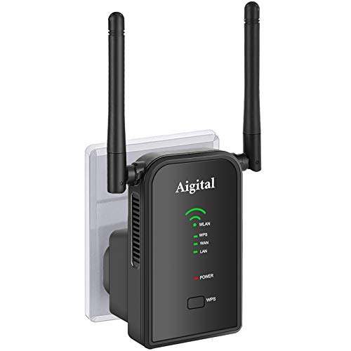 Aigital 300Mbps Repetidor WiFi Enrutador Inalámbrico WiFi (Ethernet RJ45) Extensor de Red WiFi Punto Acceso para Mejorar La Señal Inalámbrica,Wireless-N 2.4GHz Universal EU Enchufe (WPS)