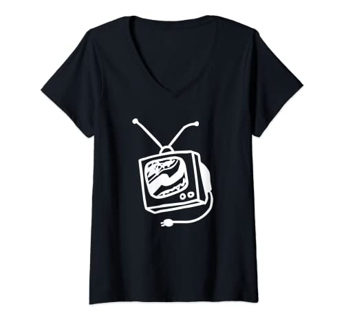 Mujer Old Vintage Cube TV con antena de dibujo Camiseta Cuello V