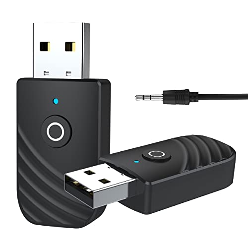 Receptor Bluetooth 5.0 USB Adaptador para pc, transmisor TV, 4 en 1 con Cable Auxiliar Digital de 3.5 mm para TV, Altavoces, Auriculares,Coche