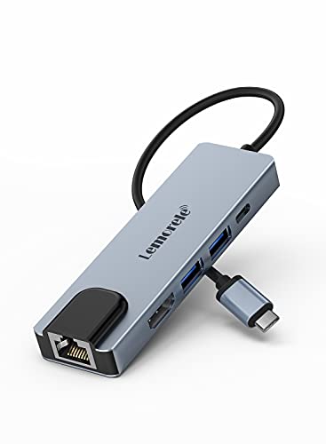 Lemorele Hub USB C 6 en 1 con Ethernet, Adaptador con 4K USB-C a HDMI，2 Puertos USB, Puerto de Carga USB C Hub PD de 100 W para MacBook Pro 2019, iPad Pro2020, XPS15 y más