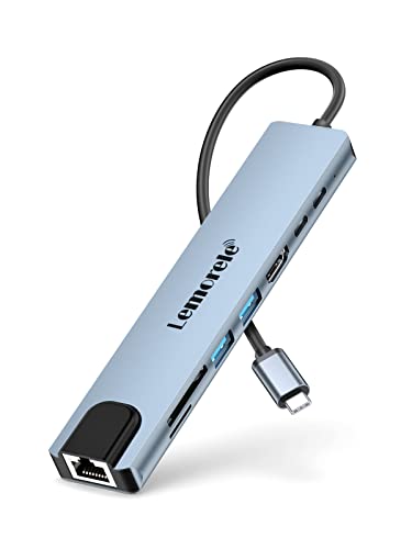 Lemorele Hub USB C Ethernet - 9 en 1, Aluminio Espacial Adaptador USB C Hub con HDMI 4K, Carga Súper Rápida de 100W, 2 USB 3.0, SD/TF, para MacBook M1 Air/Pro, iPad Pro M1, Switch, Chromecast, Windows