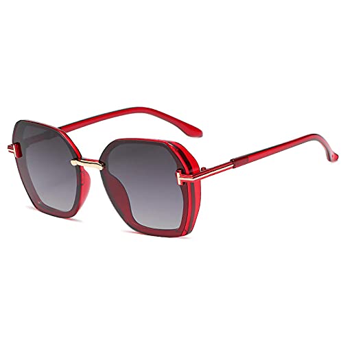 XDOUBAO Gafas de sol Gafas de sol retro Gafas de sol de las señoras de las señoras del lado grueso HD polarizadas HD-Color foto_Caja de oro rojo Ver película gris