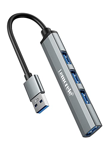 Lemorele Hub USB 3.0 - USB Hub con 4 Puertos, Carcasa de Aluminio Concentrador 1*USB 3.0 y 3*USB 2.0 Ultrafino de 9.5 cm, Multi USB a Macbook Pro/Air, PS4, Xbox, Windows, iOS, Android, Vista, Linux