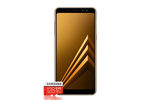 Samsung Galaxy A8 2018 Duos Bundle (a530 F/DS) 32 GB – Gold + Gratis Samsung EVO Plus 128 GB Tarjeta De Memoria [Exclusivo de Amazon] – Versión Alemana