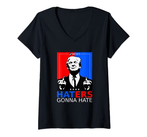 Mujer Donald Trump Regalo 2020 TV Debate Odios Noticias Falsas Camiseta Cuello V