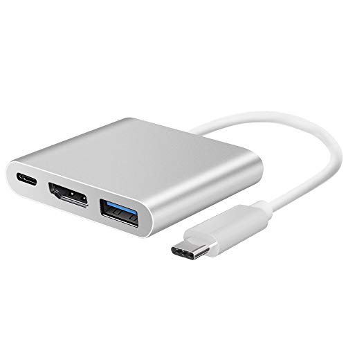 USB C a HDMI Adaptador 4K, 3 en 1 Multipuerto Tipo C a 4K HDMI Adaptador USB C Hub, Convertidor USB C a HDMI con USB 3.0 y de Carga PD Tipo C para , Chromebook Pixel