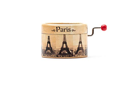 Caja de música con la melodía de la película Amelie decorada con la Torre Eiffel de París.
