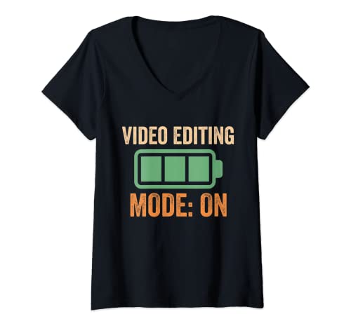 Mujer Modo de edición de vídeo activado, Diseño de batería Camiseta Cuello V