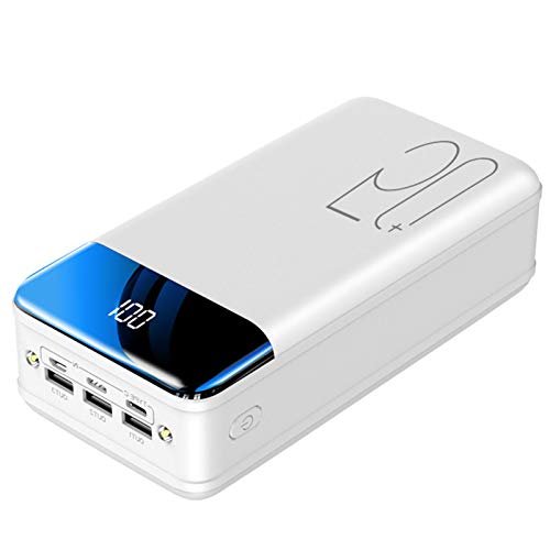 Cargador Portatil con Entradas Tipo C & Mirco USB & Lightning, Batería Externa 50000Mah Power Bank Carga Rápida con 3 Salidas USB para iPhone Android iPad, Actividades Al Aire Libre,Blanco