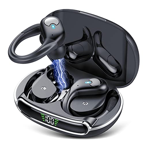 coioc Auriculares Inalambricos Deportivos, 60H con Indicador de Carga LED, Auriculares Bluetooth 5.3 con Llamada Clara CVC8.0 Mic, Bajos Profundos, IPX8 Impermeable, Auriculares Inalambricos(Negro)