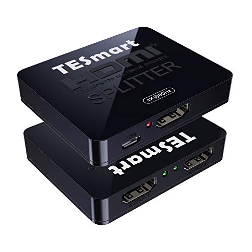 TESmart Splitter HDMI 1 in 2 out HDMI Splitter 2 Ports 4K@60Hz 1080P 3D 2160P,EDID Inteligente, Divisor HDMI 1X2 Compatible con DVD-Player/TV-Box/PS3/4/PS4 Pro/Xbox/Roku/Fire Stick/Apple TV-Negro
