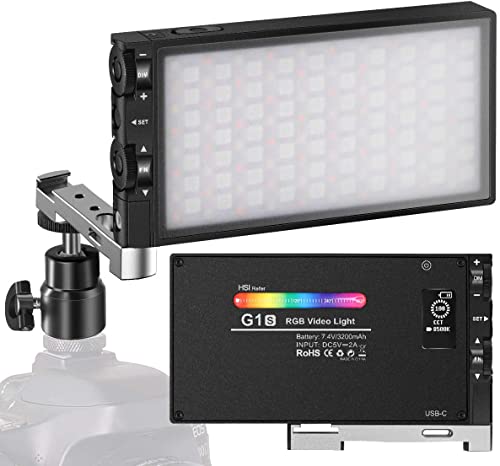 Pixel G1s RGB Luz Video LED, 2500K-8500K y 12 escenas de luz, CRI≥97 y 360° a Todo Color LED Fotografia, Batería Recargable de 12 W incorporada y Orificio de Tornillo de 1/4, para Videocámaras