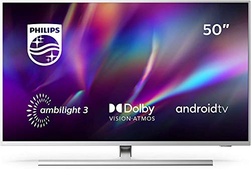 Philips Ambilight 50PUS8505/12 - Televisor Smart TV de 50 Pulgadas (4K UHD, P5 Picture Engine, Dolby Vision, Dolby Atmos, Control de Voz, Android TV), Color Plata Claro (Modelo de 2020/2021)