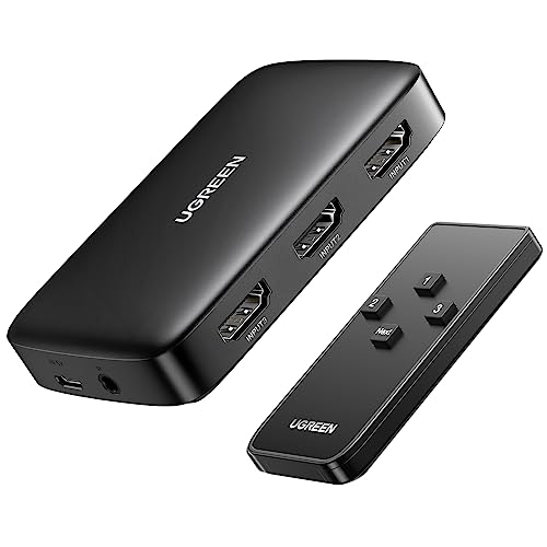 UGREEN HDMI Switch 3 Entradas a 1 Salida, HDMI Conmutador 3D 4K, Ladron HDMI Switch con Mando a Distancia Compatible con PS4 PS5 Xbox Chromecast DVD BLU-Ray Satélite PC TV Stick/Box