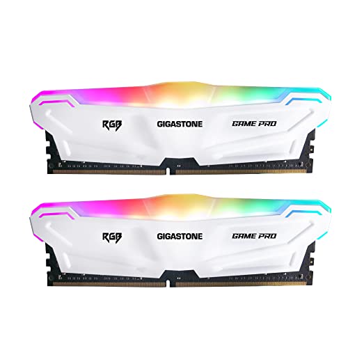 【DDR4 RAM】 Gigastone White RGB Game Pro Memoria RAM Escritorio 32GB (2x16GB) DDR4 32GB DDR4-3200MHz PC4-25600 CL16 1.35V UDIMM 288 Pin sin búfer sin ECC para PC Computadora Escritorio Módulo