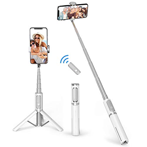 ATUMTEK Palo Selfie Trípode Bluetooth, Mini Extensible 3 en 1, de Aluminio con Mando a Distancia Inalámbrico 270° Rotación para iPhone 12/11/XS MAX/XS/XR/X/8 Plus/8, Samsung, Xiaomi y Más