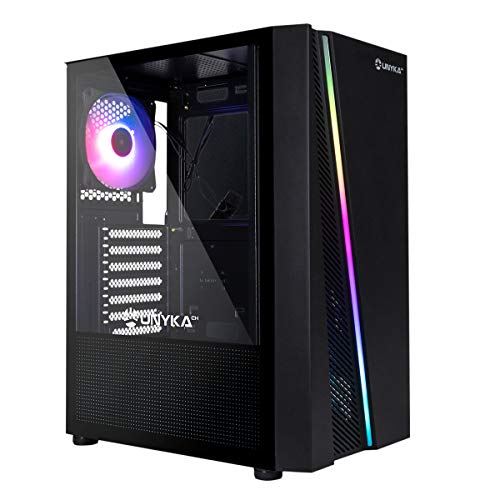 UNYKAch Caja Ordenador ATX GLAYZE Negra, Gaming, Frontal ARGB, Panel Lateral De Cristal Templado, 1 Ventilador RGB 120 mm, Sistema De Montaje Tool Less,1 x USB 3.0 y 2 x USB 2.0