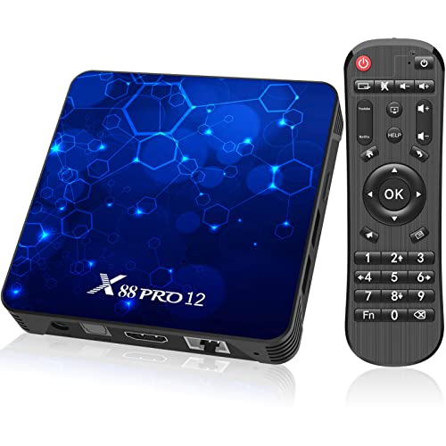 TV Box Android 12.0, 2GB RAM 16GB ROM Smart TV Box RK3318 Quad-Core 64bit Cortex-A53 Soporte 2.4G/5G WiFi 6 Bluetooth 5.0 Resolución UHD 4K/3D Puerto USB 3.0
