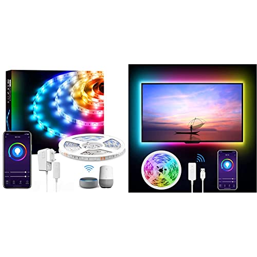 Tira LED Alexa, 5M Luces LED RGB WiFi USB Tiras led Inteligente Control por APP/Voz + WiFi Tira Led TV,Inteligente Luces LED 2,8M USB Control de App, Funciona con Alexa/Google Home