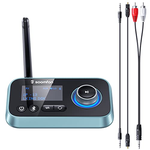 SOOMFON Transmisor Receptor Bluetooth 5.0 - 3 En 1 Adaptador Emisor Bluetooth Audio con Pantalla LCD para TV, Estéreo, Auriculares, Altavoces, Receptor Bluetooth Audio con Aux 3,5mm, RCA, Cable Óptico