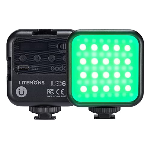 Godox LITEMONS LED6R RGB Video Light, Pocket Led Light Bicolor 3200K-6500K, CRI 95, 13 Fx Light Effects, HSI Mode, Luz de cámara RGB Recargable para grabaciones, transmisión en Vivo, microfilm