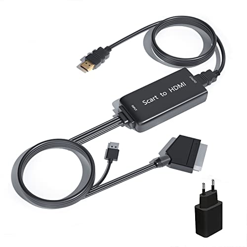 Tihokile Scart a HDMI Adaptador, Convertidor SCART a HDMI 1080 HD con Cable HDMI y Adaptador USB Monitor HDTV Compatible/Projektor STB/VHS / PS3 / Sky BLU-Ray/Reproductor de DVD