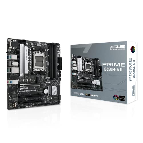 ASUS Prime B650M-A II - Placa Base para Videojuegos AMD AM5 (Ryzen, mATX, Memoria DDR5, PCIe 5.0, 2,5 GB Ethernet, DisplayPort, HDMI, VGA, USB 3.2, BIOS Flashback, Aura Sync)