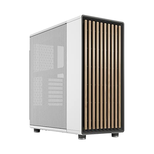 Fractal Design North Chalk White - Wood Oak Front - Mesh Side Panels - Two 140mm Aspect PWM Fans Included - Intuitive Interior Layout Design - ATX Mid Tower PC Gaming Case