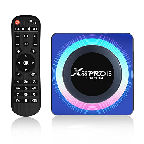 Android 13.0 TV Box, X88 Pro13 UP to X96 4G RAM 64G ROM RK3528 con doble WiFi 2.4G/5.8G, BT 5.0+ Quad-Core 64 Bits 4K/8K UHD H.265 Ethernet LAN 3D Set Top TV Box (4GB 32GB)