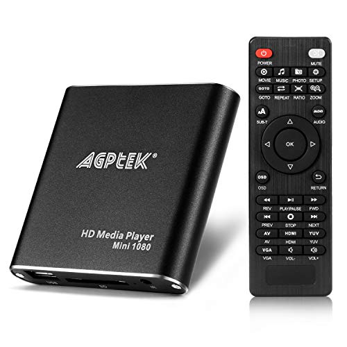 Reproductor Multimedia para TV, AGPTEK Mini Media PlayerHDMI con Control Remoto Soporta Unidad Flash USB Tarjeta SD/SDHC Disco Duro Externo de 2TB para MKV/RM/MP4/AVI etc (Negro)