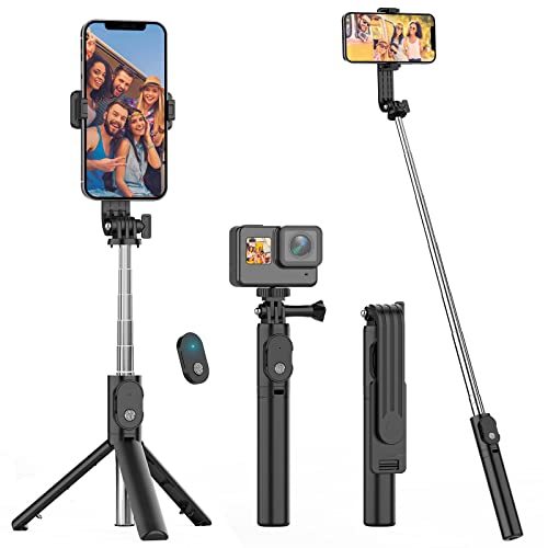Palo Selfie Trípode, 3 en 1 portátil Extensible 360 ​​° Rotación Bluetooth Selfie Stick con Soporte de trípode de Control Remoto inalámbrico, Compatible con Gopro/iPhone/Samsung/Huawei iOS y Android