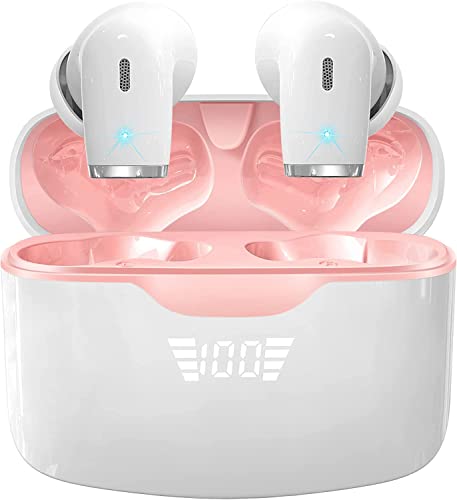 Auriculares Inalámbricos, 2023 Auriculares Bluetooth 5.3, Hi-Fi Estéreo Cascos Inalambricos, Llamadas Nítidas con Dual Micrófono, Controladore 13 mm Bass Potentes, LED Pantalla,IP7 Impermeables, Rosa