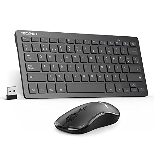 TECKNET Teclado y Raton Inalambrico Español, 2.4G Mini Teclado Inalambrico, 12 Teclas Multimedia, Portátil USB Ergonómico Teclado Raton Inalambrico para PC, Android Smart TV, Laptops