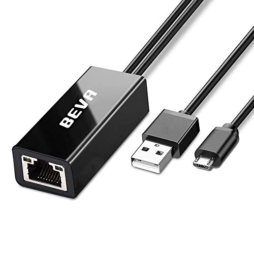 BEVA Adaptador USB Ethernet, Micro USB a RJ45 Adaptador de Red LAN con Cable de Alimentación USB 2.0 para Google Chromecast 3/ Ultra/ 2/1/ Audio