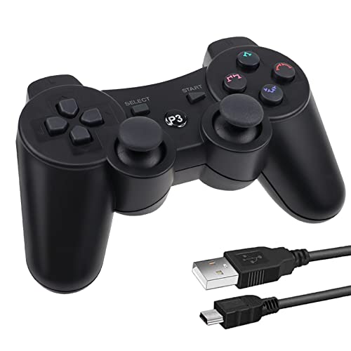 Lunriwis Juego Mando para PS3, Mando Inalámbrico para PS3 Bluetooth Game Controller Joystick Gamepad Dual Vibration 6 ejes USB Controller Wireless Joypad