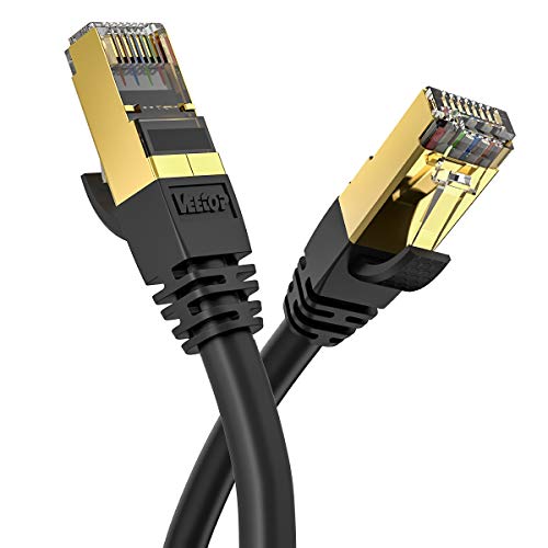 Veetop Cable Ethernet 20 Metros Cat 8 de Red con Conectores rj45 Oro para 40 Gigabit Internet LAN Negro