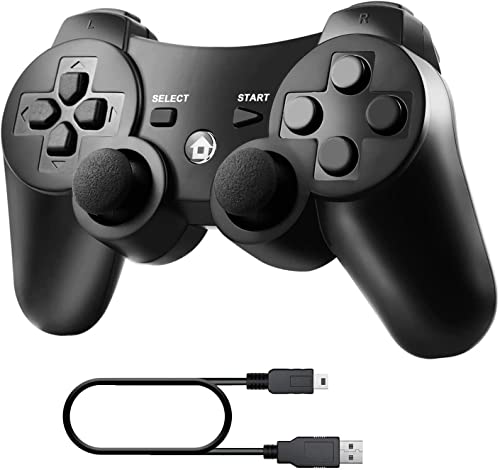 Diswoe Mando Inalámbrico para PS3, Bluetooth PS3 Gamepad Controller Doble vibración Sixaxis Mando a Distancia Joystick para PS3 con Cable de Carga USB