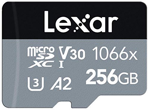 Lexar Professional 1066x Tarjeta Micro SD 256GB, microSDXC UHS-I Serie Silver, Incluye Adaptador SD, hasta 160MB/s de Lectura, para cámaras de acción, drones, smartphone y tabletas (LMS1066256G-BNAAG)