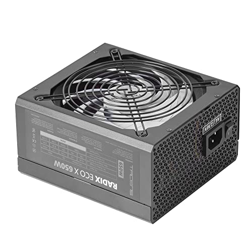 Tacens Radix Eco X 650, Fuente Alimentación PC ATX 650W, 6 Años Garantía, Tecnología Silenciosa AI-RPM, 87% Eficiencia, Negro