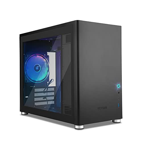 YEYIAN Caja PC Gaming Hussar Micro ATX Full Tower, con Panel de Vidrio Templado, Enfriador de CPU de Torre de 168 mm, VGA de 350 mm, 2 Paneles Vidrio Templado,1 Fan 120mm