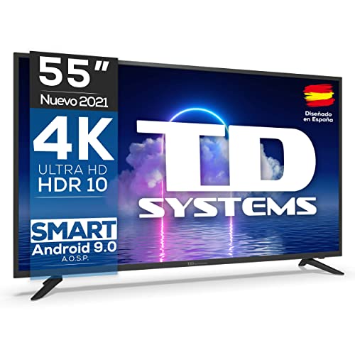 TD Systems Smart TV 55 Pulgadas 4K HDR10 - Televisores 3 años de garantía, Android, 3X HDMI, 2X USB K55DLG12US