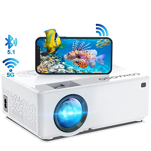 Proyector WiFi con Bluetooth 5.1, COMAOGO Mini Proyector 9500 Lúmenes 1080P 220” 5G Mirroring Movie Portable HD Proyectores para TV, PC, HDMI, USB, VGA, iOS/Android
