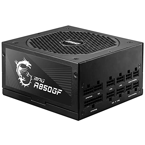 MSI MPG A850GF - Fuente de alimentación gaming (compatible con NVIDIA GeForce RTX Serie 30, Certificado 80 Plus Gold 850 W, alimentación continua con ventilador de 140 mm FDB, ATX), Color Negro
